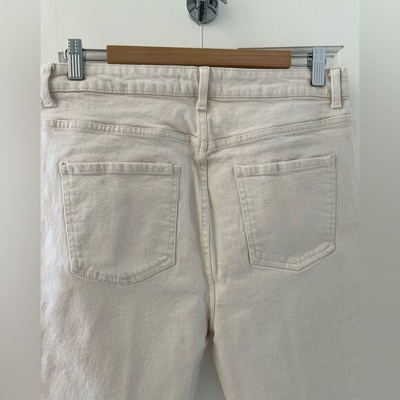 Primark Ivory Denim High Rise Jeans Cropped Raw Hem - Size 12 - Picture 6 of 8